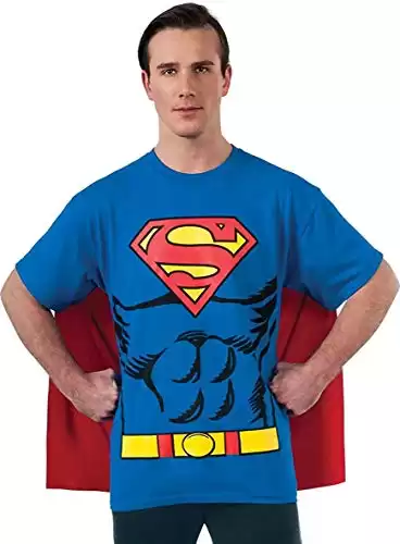 DC Comics Superman Costume T-Shirt With Cape, Blue, Medium
