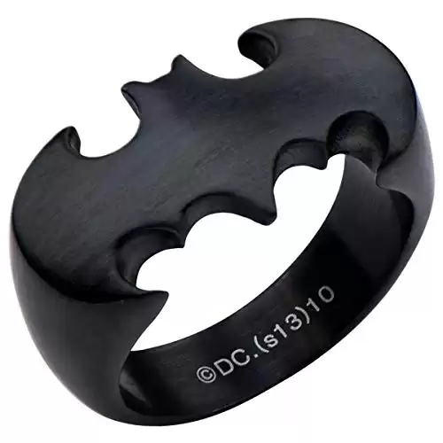 DC Comics Men's Black Stainless Steel Batman Silhouette Cut Out Ring
