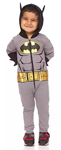 Batman Long Sleeve One Piece Jumpsuit with Goldtone Icon Belt 3D Ear and Spikes