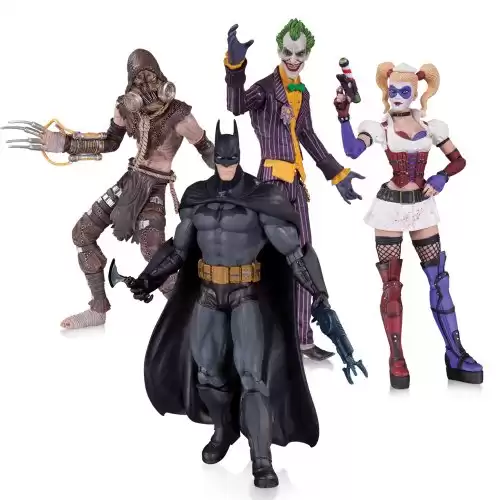 DC Collectibles Batman: Arkham Asylum: The Joker, Harley Quinn, Scarecrow and Batman Action Figure (4-Pack)