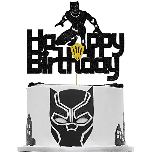 Cool Black Panther Glitter Birthday Cake Topper