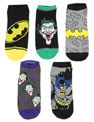 DC Comics Batman And Joker Designs 5 Pack Men And Women Ankle Socks