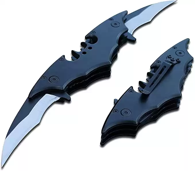 Dark Twin Blade Knife - Double Edge Folding Pocket with Clip, 11" Stainless Steel Two Sharp Cut (Black)