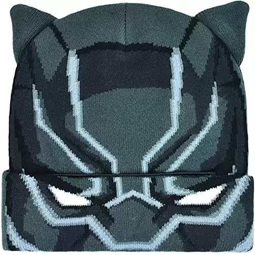 Marvel Black Panther Roll Down Cuff Beanie Hat, Black, One Size